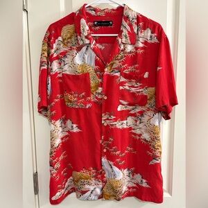 AllSaints Indo Sumatra Tiger Waterfall Men's Short Sleeve Button-Up Shirt Size L